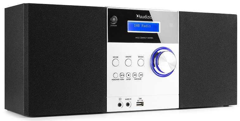 Sistema Hi-Fi Metz 30W Bluetooh/CD/DAB+/FM/USB (Alumínio) - AUDIZIO