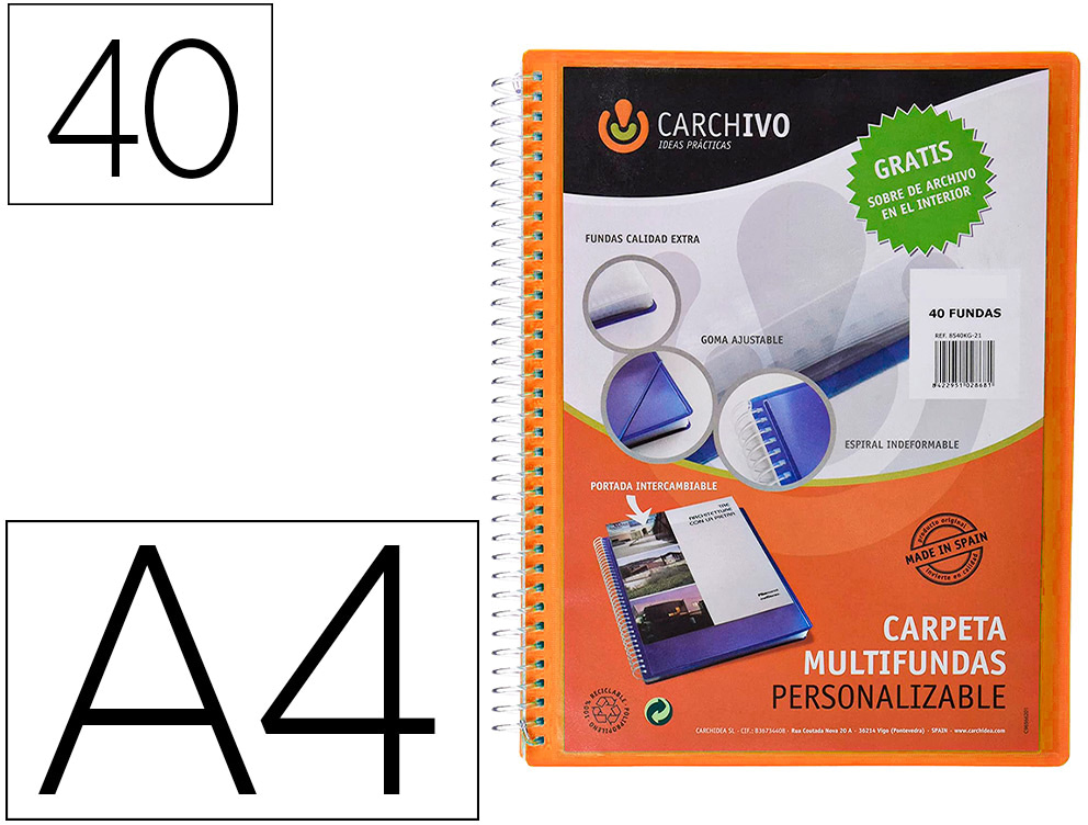 Capa Catalogo CArquivo Archivex Polipropileno Canguro Com Espiral 40 Bolsas Fecho Elastico Din A4 La