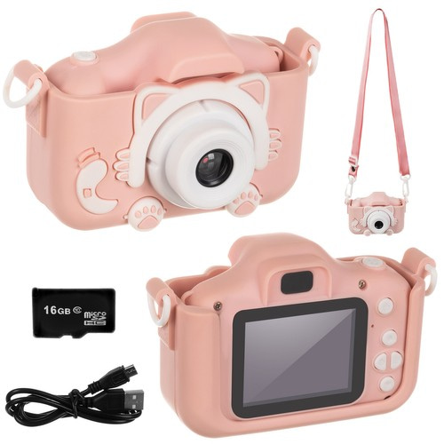 Câmara Fotográfica Infantil c/ Cartão 16GB (Rosa) - KRUZZEL