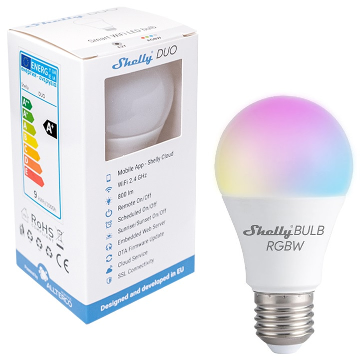 Lampada LED Smart Wi-Fi E27 RGB+W 2700K 9W 800Lm - Shelly Duo RGBW