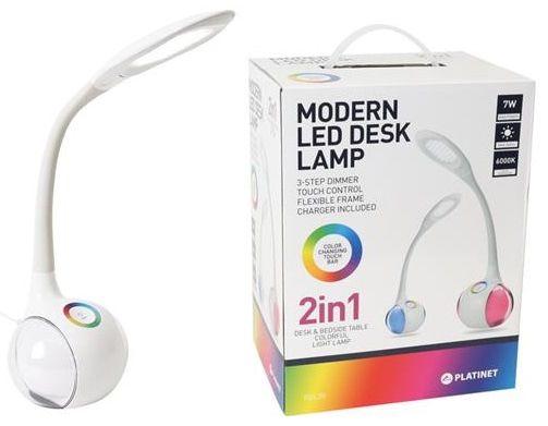 Candeeiro LED de Mesa 7W c/ Função de Lampada Nocturna Touch RGB (Branco) - PLATINET