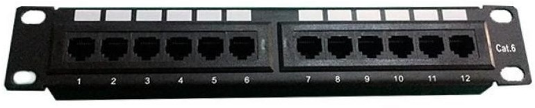 Patch Panel 10' 1U RJ45 12 Portas CAT6 UTP (Preto) - POWERGREEN