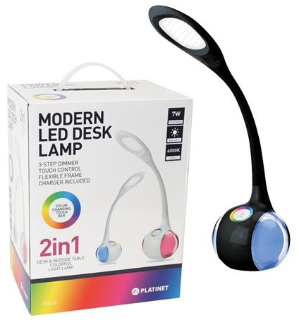 Candeeiro LED de Mesa 7W c/ Função de Lampada Nocturna Touch RGB (Preto) - PLATINET