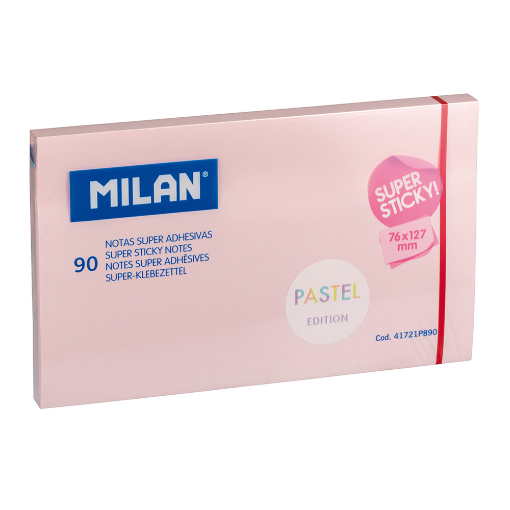 BLOCO DE 90 NOTAS SUPER ADESIVAS ROSA PASTEL 76X127mm MILAN - MILAN